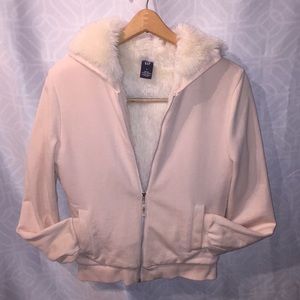 GAP Light Pink Faux Fur Zip-up Hoodie